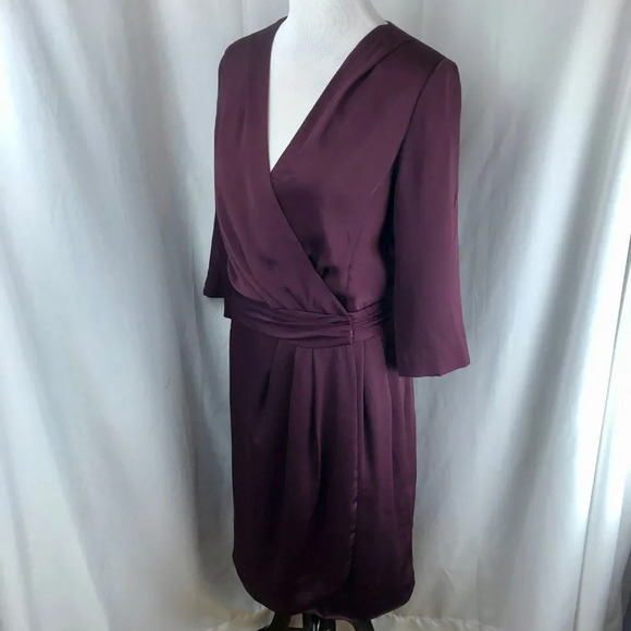 Banana Republic Tall Wrap Dress Plum Burgundy Jewel Tone 3/4 Sleeve Size 10 - Picture 6 of 12